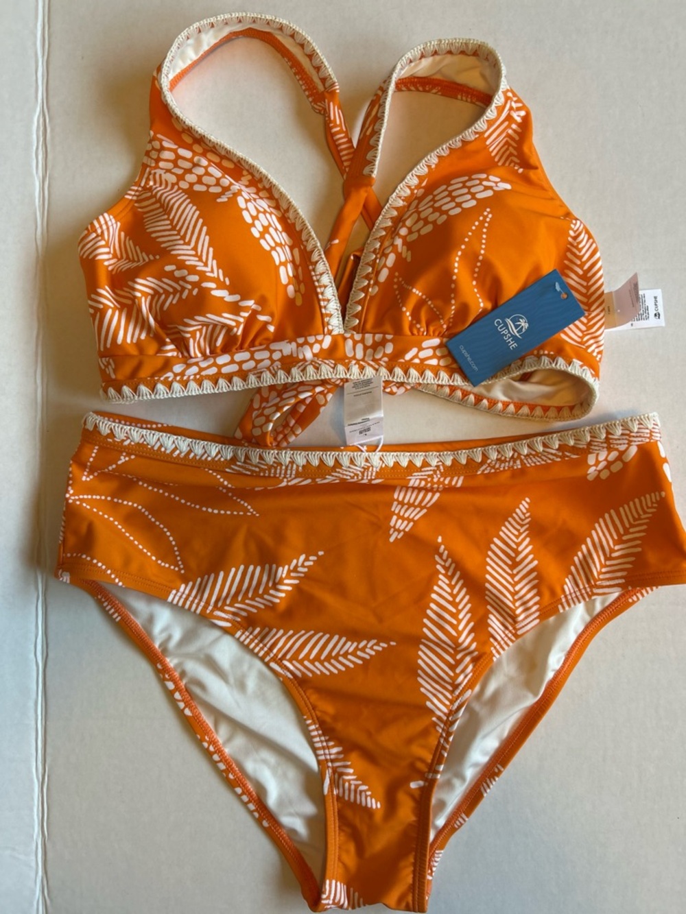 CUPSHE Women's Orange Printed High-Waist Bikini Set Size L - Picture 4 of 10
